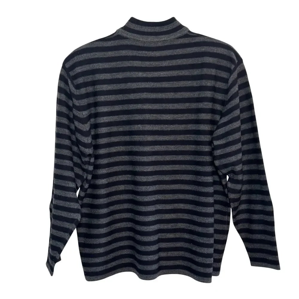 Vtg Lord & Taylor 100% Merino Wool Plus Size 2X Navy Gray Striped Mock Sweater